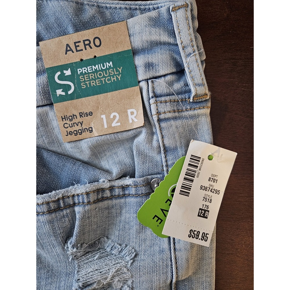Aeropostale High Rise Curvy Jegging Jeans‎ Women's 12R Light Wash Distressed NWT - Picture 6 of 10